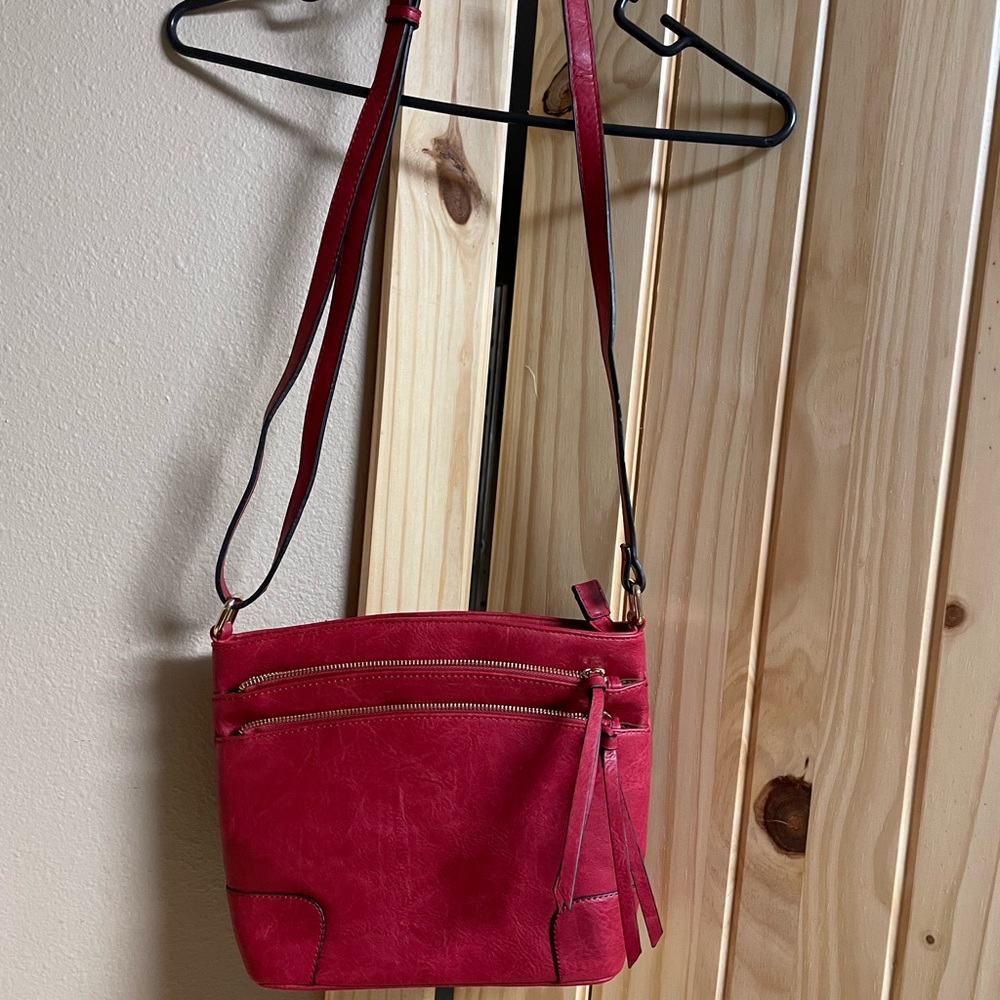 Red leather crossbody purse